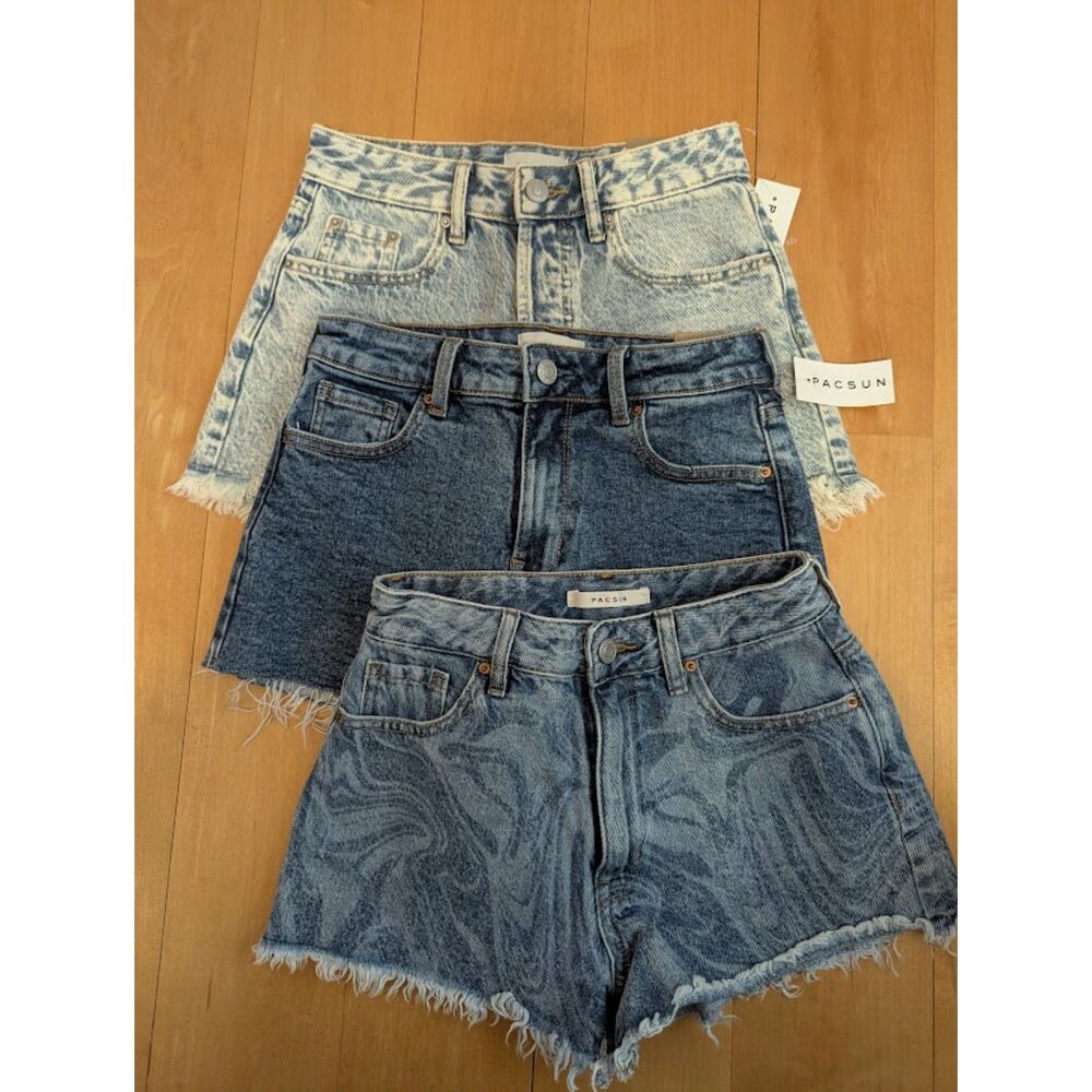 Bundle THREE PacSun Shorts sz 24 NWT / EUC Denim Jean Blue - Picture 1 of 5